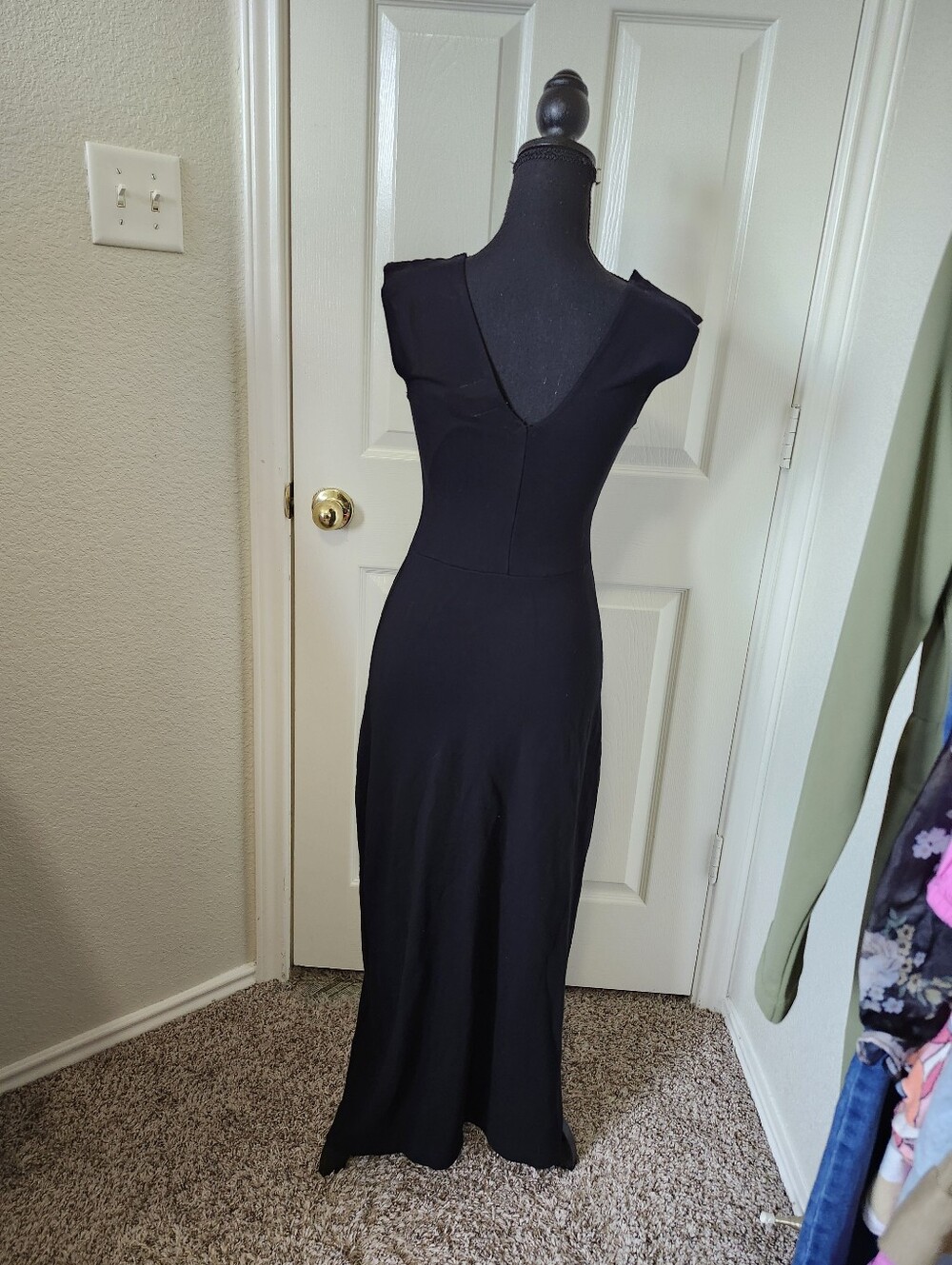 Leset Black V Neck Long Maxi Dress Short Sleeve XS